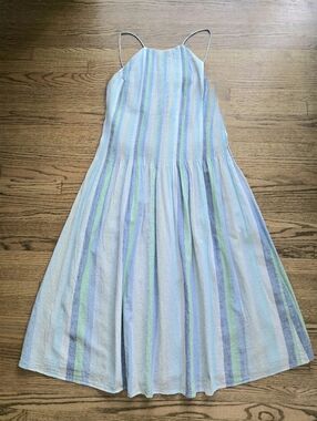 MNG Striped Linen Dress Sundress Summer Linen Sun Dress Size 8